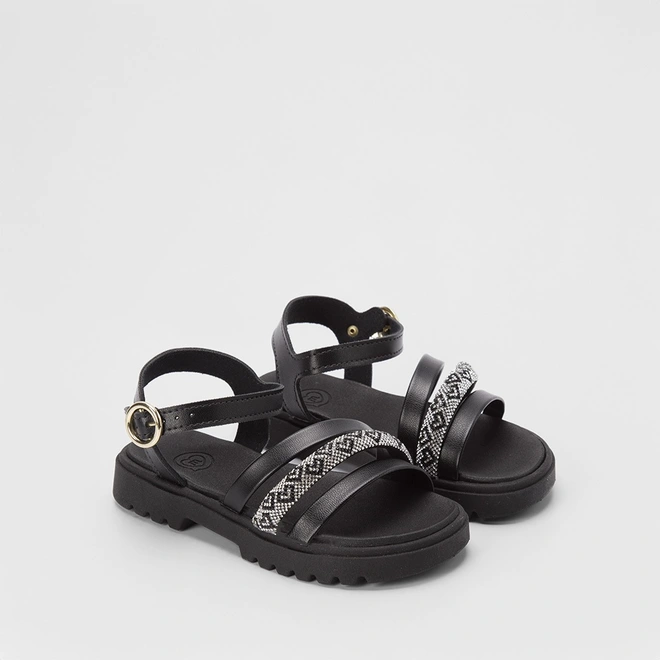 Sandália Infantil Molekinha Tiras Pedraria Preto
