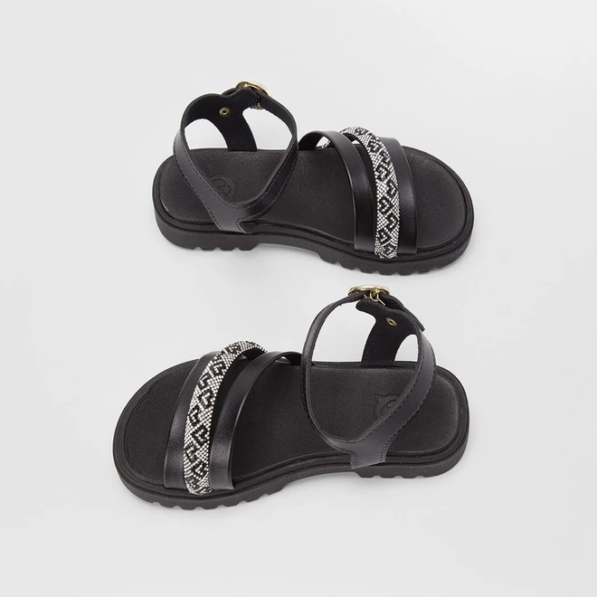 Sandália Infantil Molekinha Tiras Pedraria Preto