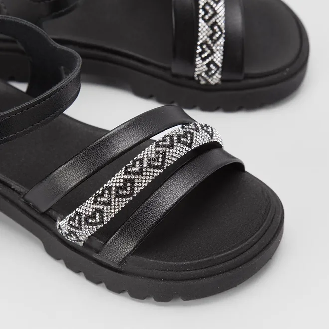 Sandália Infantil Molekinha Tiras Pedraria Preto