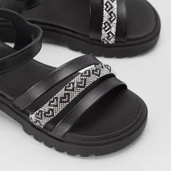 Sandália Infantil Molekinha Tiras Pedraria Preto