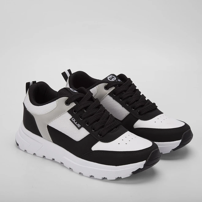 Tênis Ollie Street Masculino Recortes Nobuck Preto & Branco