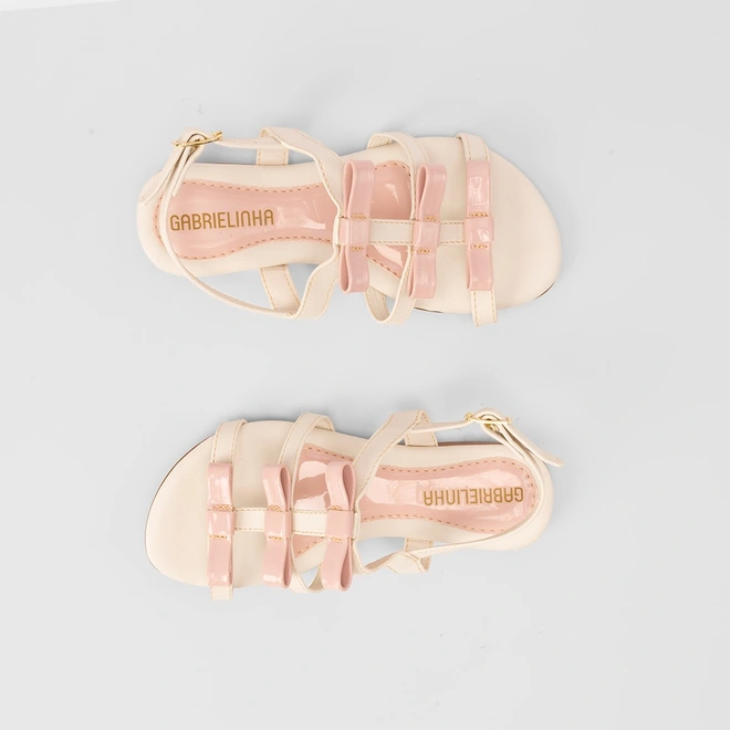 Sandália Infantil Gabrielinha Tiras Detalhadas Rosa & Off White