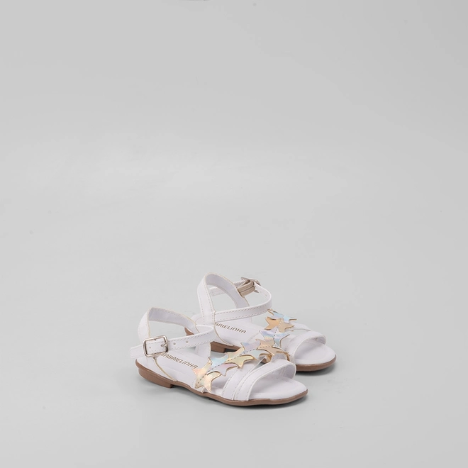 Sandália Infantil Gabrielinha Tira Estrelas Metalizada Off White