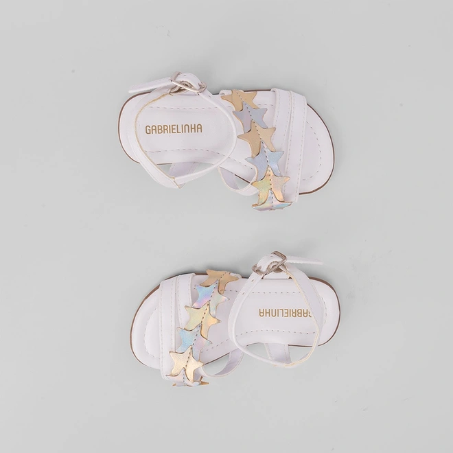 Sandália Infantil Gabrielinha Tira Estrelas Metalizada Off White