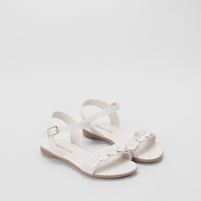 Sandália Rasteira Infantil Gabrielinha Flores Off White