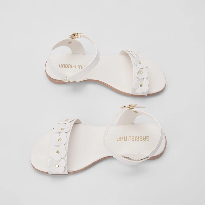 Sandália Rasteira Infantil Gabrielinha Flores Off White