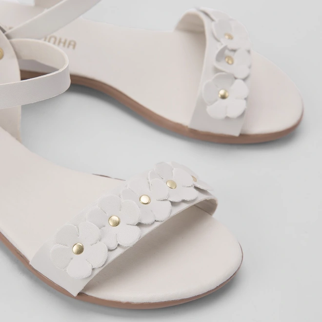 Sandália Rasteira Infantil Gabrielinha Flores Off White