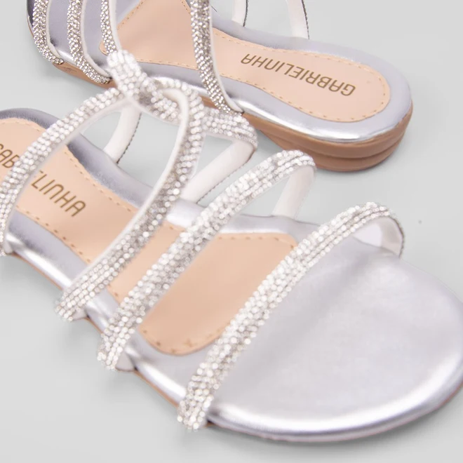 Rasteira Infantil Gabrielinha Multitiras Strass Metalizado Prata