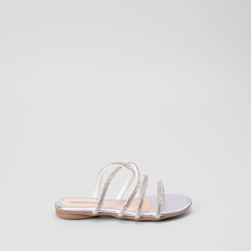 Rasteira Infantil Gabrielinha Detalhe Tiras Strass Prata