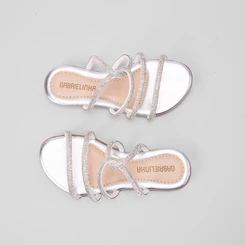 Rasteira Infantil Gabrielinha Multitiras Strass Metalizado Prata