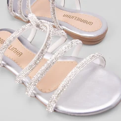 Rasteira Infantil Gabrielinha Multitiras Strass Metalizado Prata