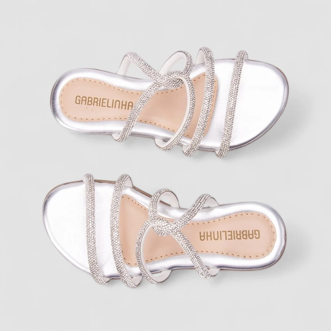 Rasteira Infantil Gabrielinha Multitiras Strass Prata