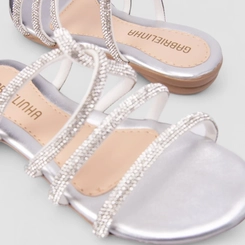 Rasteira Infantil Gabrielinha Multitiras Strass Prata