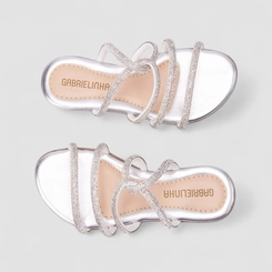 Rasteira Infantil Gabrielinha Multitiras Strass Prata