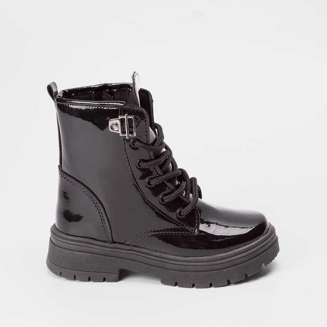Bota Coturno Infantil Gabrielinha Ilhós Verniz Preto