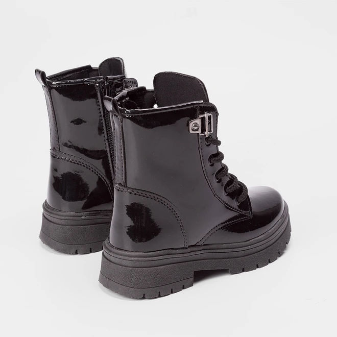 Bota Coturno Infantil Gabrielinha Ilhós Verniz Preto