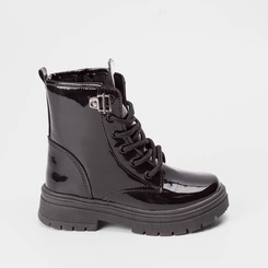 Bota Coturno Infantil Gabrielinha Ilhós Verniz Preto