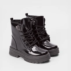 Bota Coturno Infantil Gabrielinha Ilhós Verniz Preto
