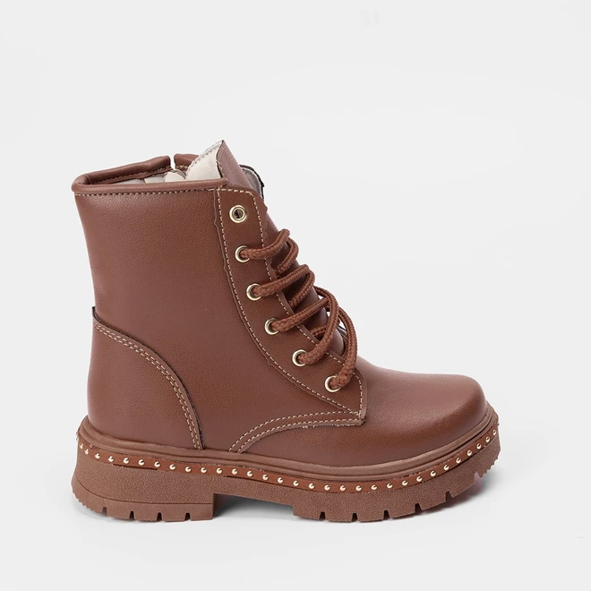 Bota Coturno Infantil Gabrielinha Solado Rebite Caramelo