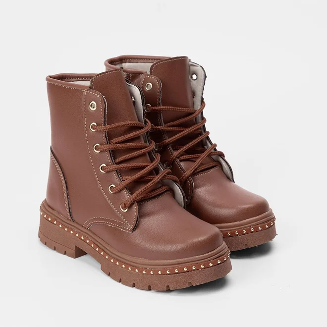 Bota Coturno Infantil Gabrielinha Solado Rebite Caramelo