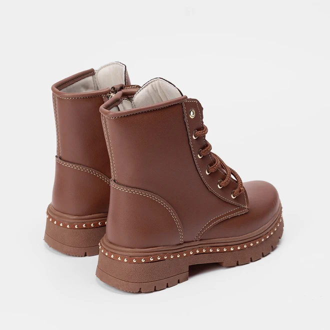 Bota Coturno Infantil Gabrielinha Solado Rebite Caramelo