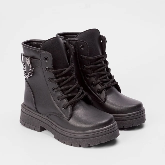 Bota Coturno Infantil Gabrielinha Ziper Lateral Preto