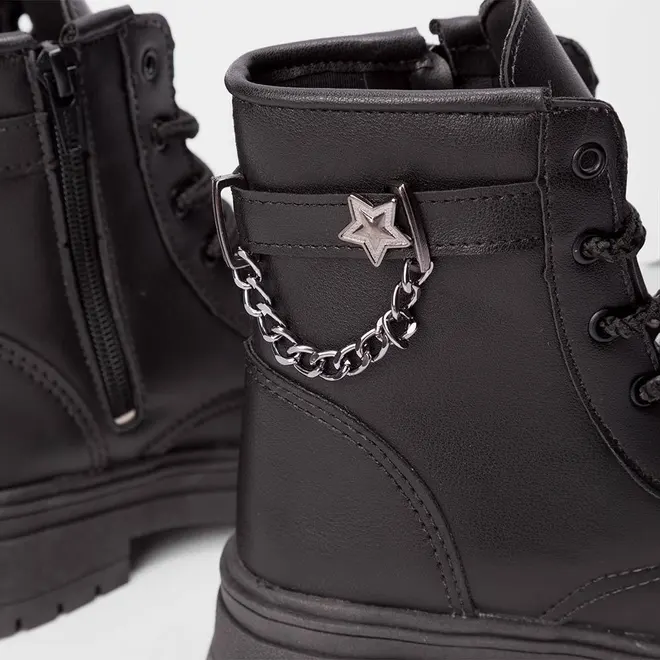 Bota Coturno Infantil Gabrielinha Ziper Lateral Preto