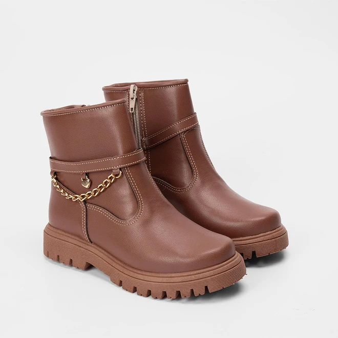 Bota Coturno Infantil Gabrielinha Pingentes Caramelo