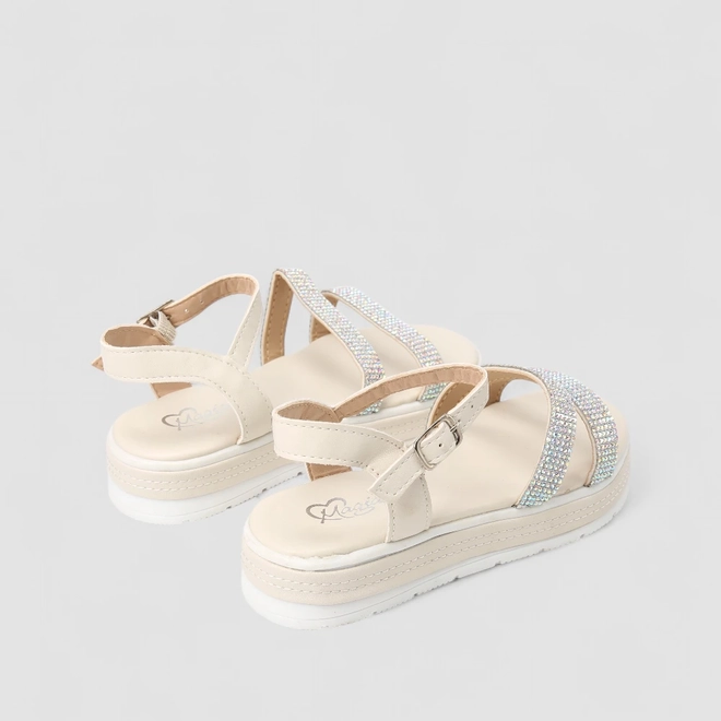 Sandália Feminina Magia Strass Plataforma Off White