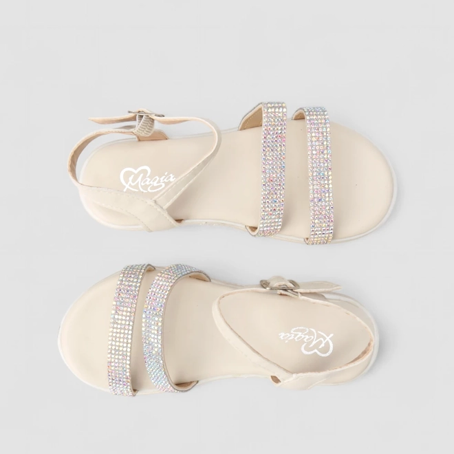Sandália Feminina Magia Strass Plataforma Off White