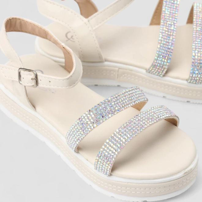 Sandália Feminina Magia Strass Plataforma Off White