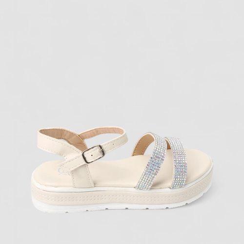 Sandália Feminina Magia Strass Plataforma Off White