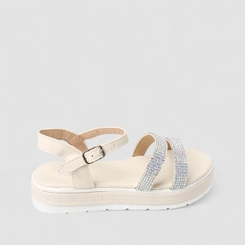 Sandália Feminina Magia Strass Plataforma Off White