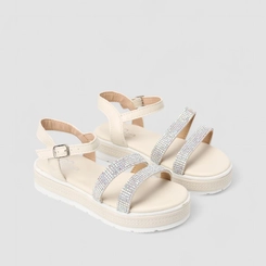 Sandália Feminina Magia Strass Plataforma Off White
