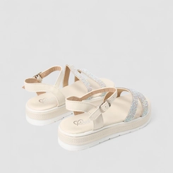 Sandália Feminina Magia Strass Plataforma Off White