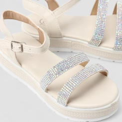 Sandália Feminina Magia Strass Plataforma Off White