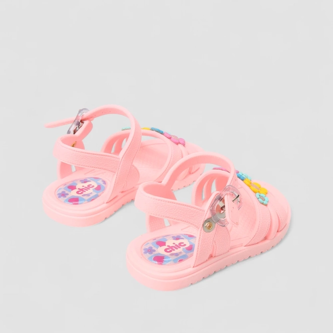 Sandália Infantil Charmosinhas Chic Com Flores Rosa