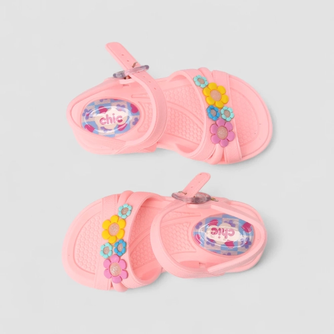 Sandália Infantil Charmosinhas Chic Com Flores Rosa