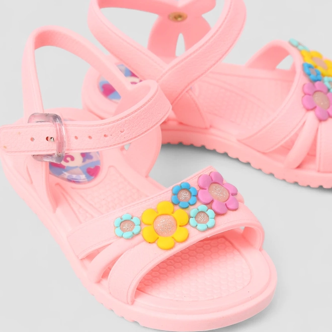 Sandália Infantil Charmosinhas Chic Com Flores Rosa