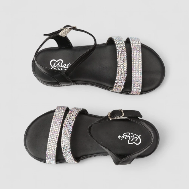 Sandália Feminina Magia Plataforma Strass Multi Tiras Preta