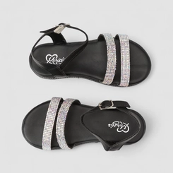 Sandália Feminina Magia Plataforma Strass Multi Tiras Preta