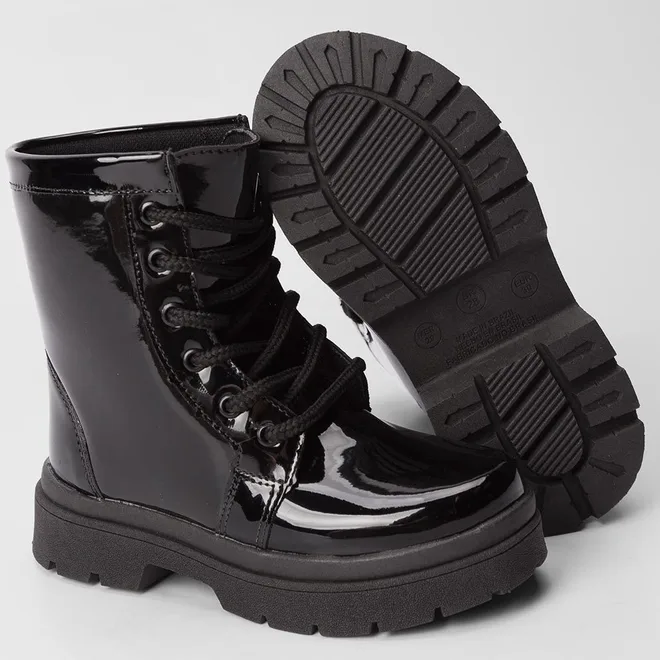 Bota Coturno Infantil Gabrielinha Verniz Preto