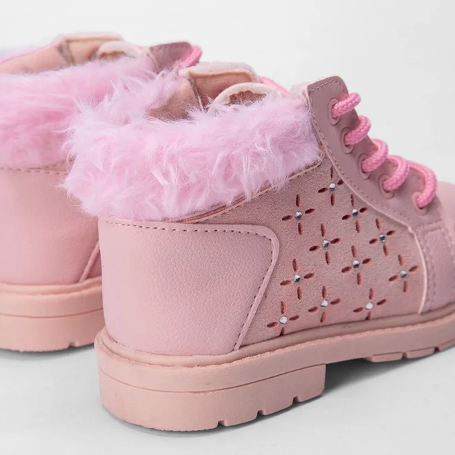Bota Coturno Bebê Gabrielinha Pelo & Strass Rosa