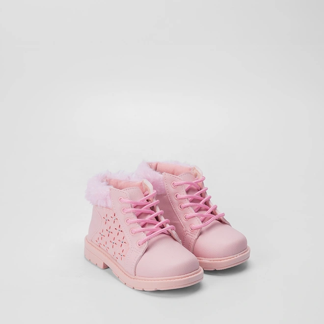 Bota Coturno Bebê Gabrielinha Pelo & Strass Rosa