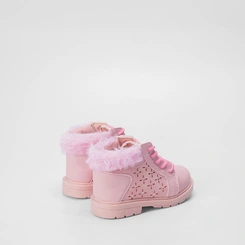Bota Coturno Bebê Gabrielinha Pelo & Strass Rosa