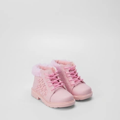 Bota Coturno Bebê Gabrielinha Pelo & Strass Rosa