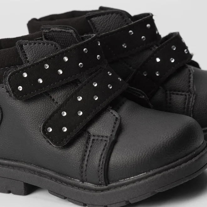 Bota Coturno Bebê Gabrielinha Tira Contato Strass Preto