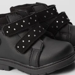 Bota Coturno Bebê Gabrielinha Tira Contato Strass Preto