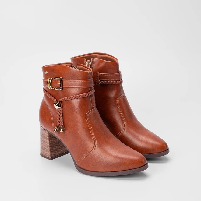 Ankle Boot Dakota Detalhe Fivela & Tressê Caramelo