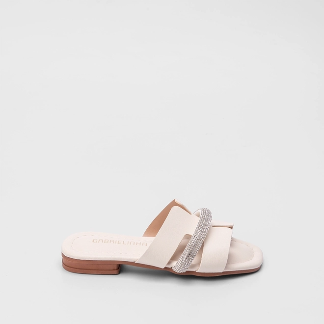 Rasteira Gabrielinha Tira Recorte Vazado & Strass Off White